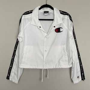 Champion Zipper-Tape Cropped Coaches White Nylon Jacket Size M*